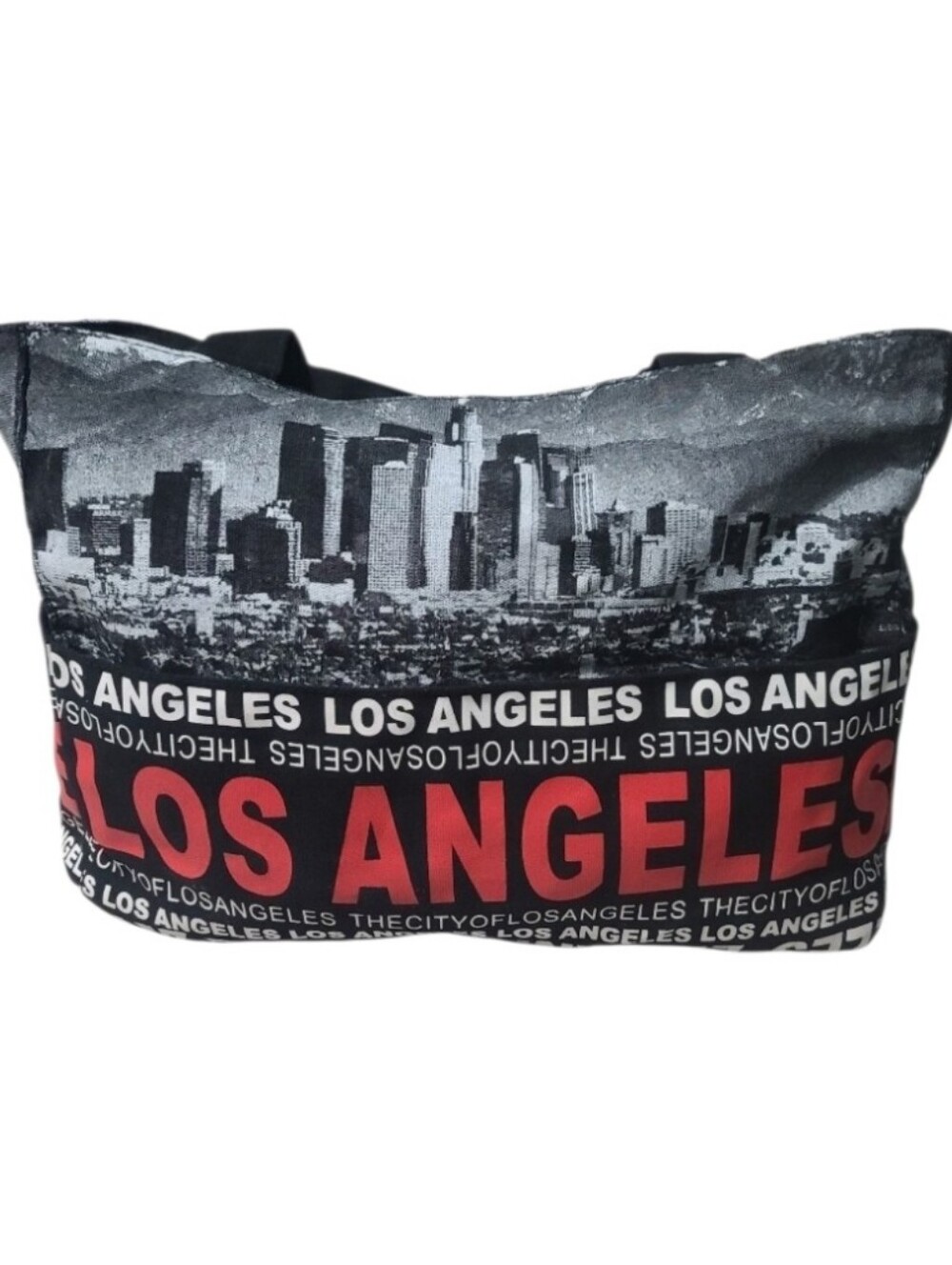 Robin Ruth Los Angeles Canvas Tote Bag Black White Skyline Graphic Zipper